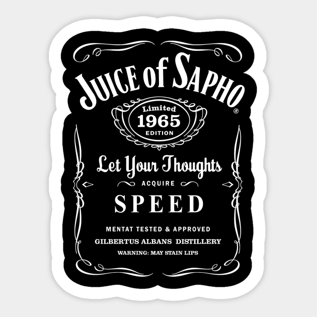 Juice of Sapho (White) Sticker by Miskatonic Designs